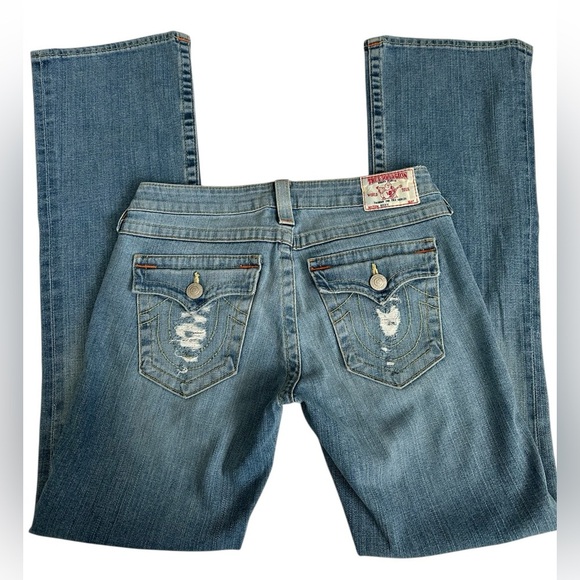 358 True Religion Becky Y2K Low Rise Bootcut Distressed Jeans sz 29